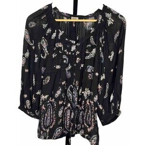 Ecote Urban Outfitters Boho Blouse XS Peasant Flowy Floral Paisley Whimsigoth‎